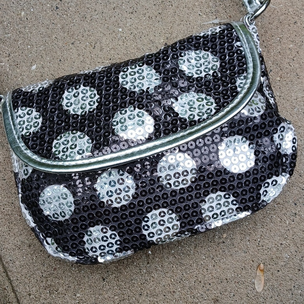 Girls Sequin Crossbody Bag - Black and Silver Polka Dot NWOT